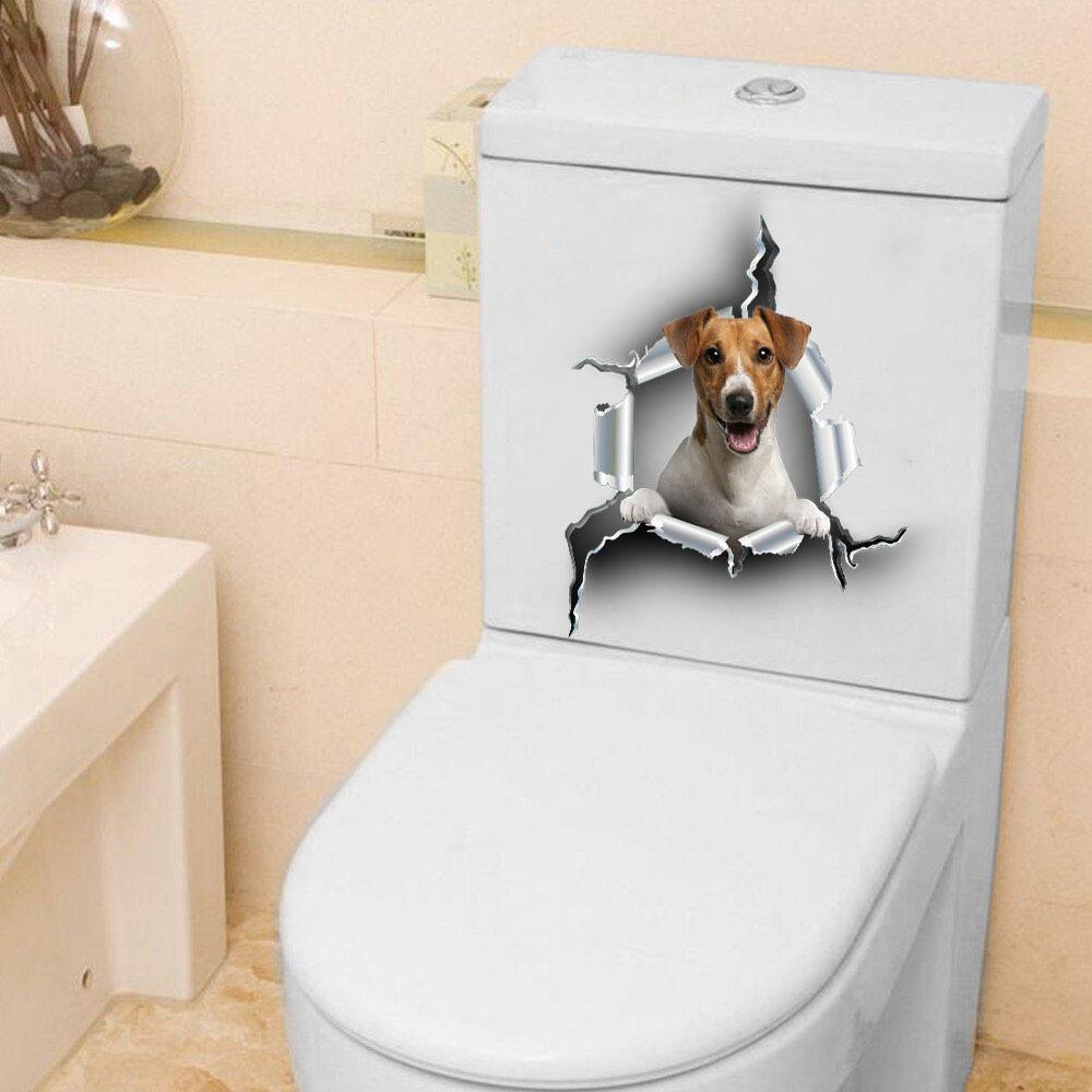 [sk0124-snf-hnd]Funny Jack Russell Toilet Sticker Lover - Camellia Print