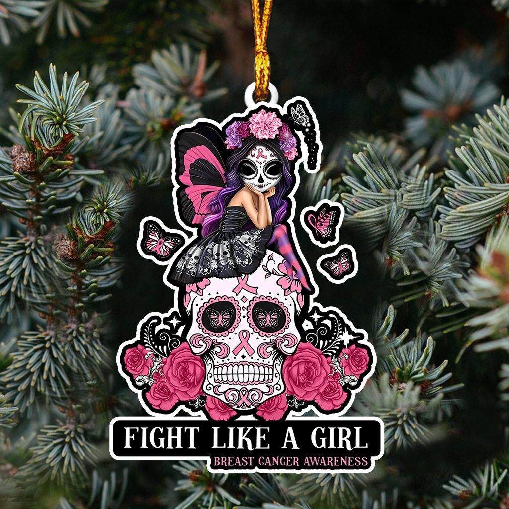 [sk0298-pw-ornm-lad] Ornament Breast cancer Fight like a girl Gift For Christmas Decorate The Pine Tree - Camellia Print