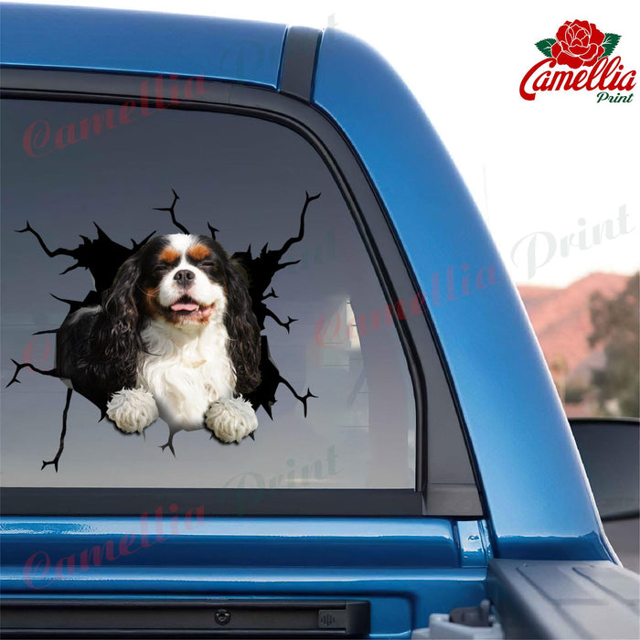 King Charles Spaniel Crack Decal For Back Car Window Funny Vinyl Letter Stickers Easter Gifts