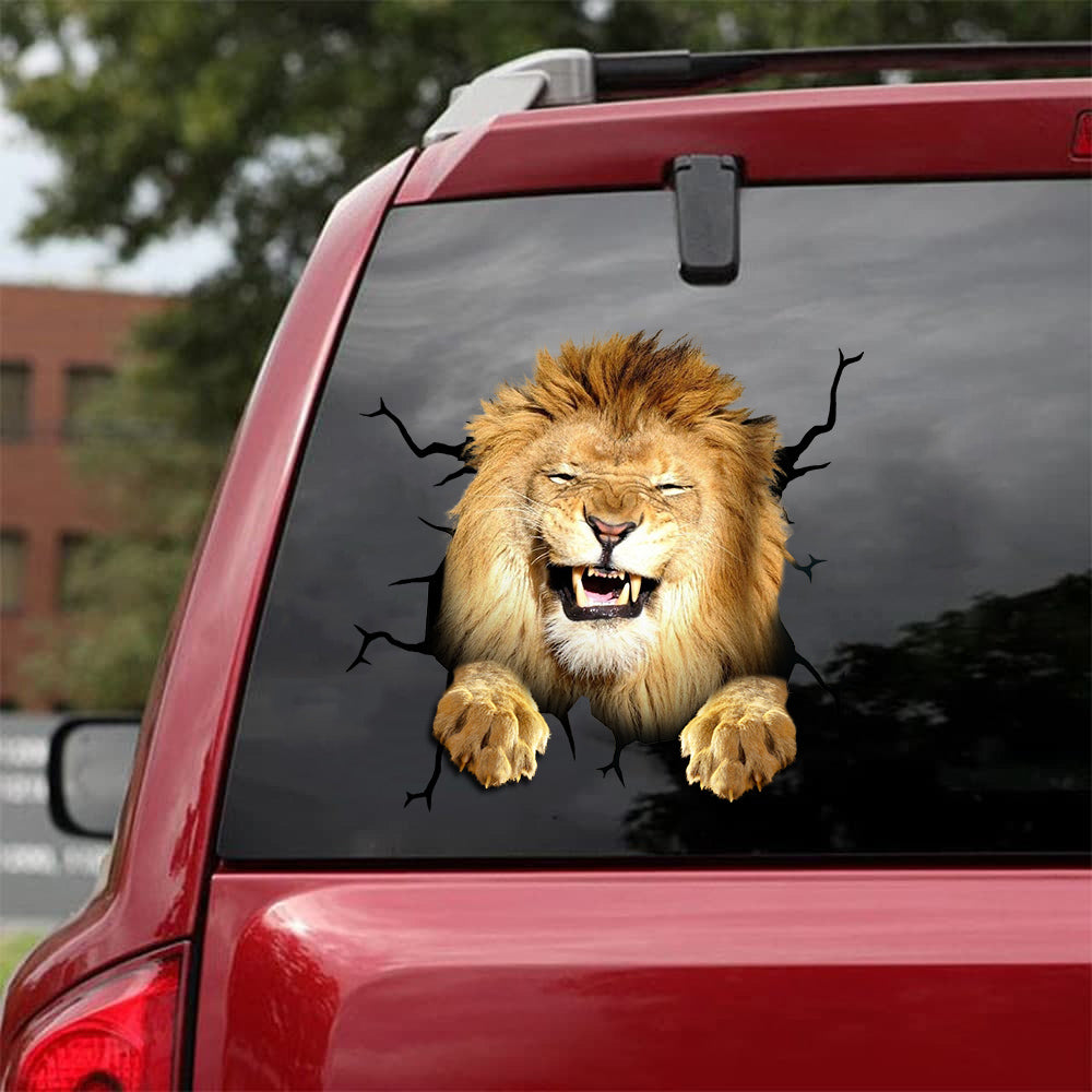 [da0009-snf-tnt]-lion-crack-car-sticker-animals-lover