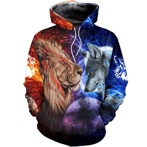 [sk0439-auh-ptd] lion Wolf 3D Unisex Hoodies - Camellia Print