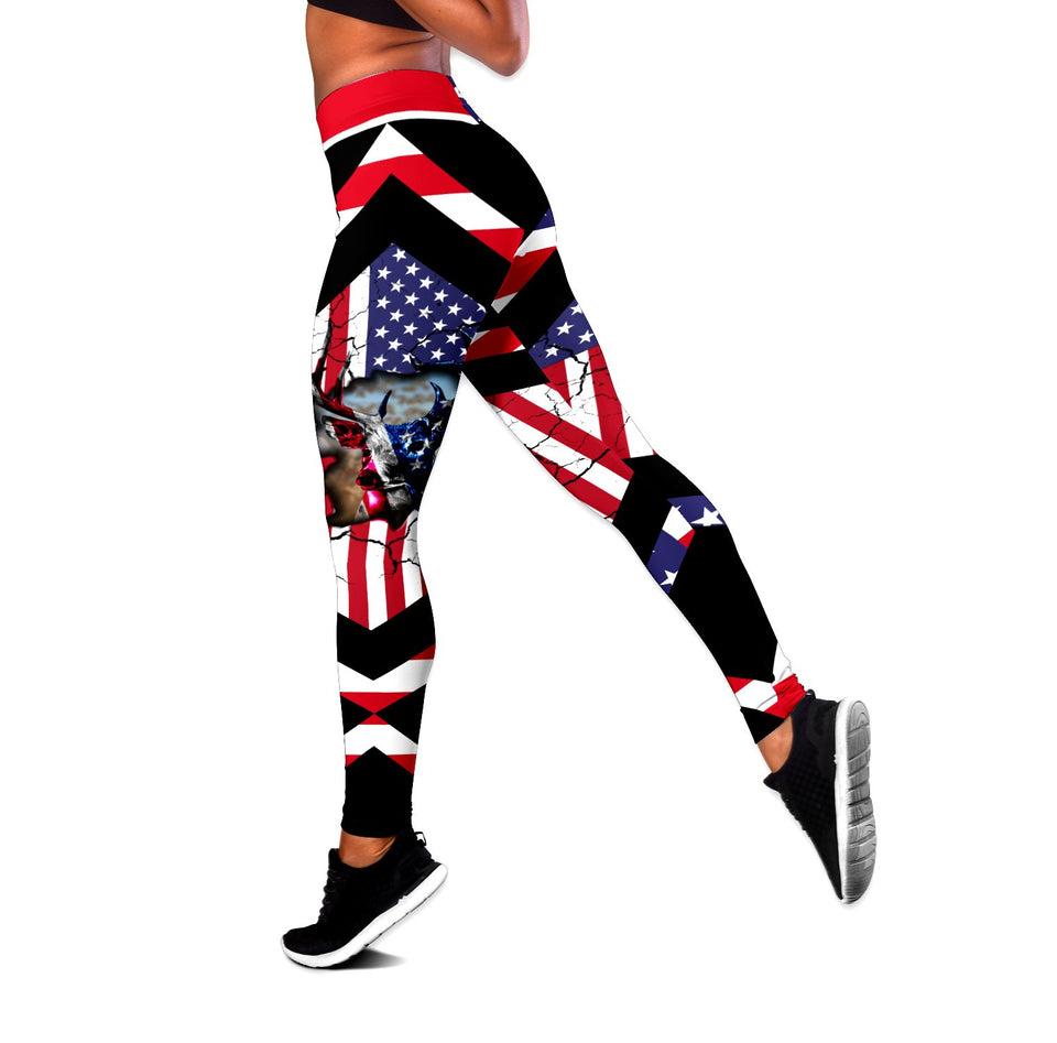 Deer Hunting and American Flag Combo Legging + Tank NTN08102003