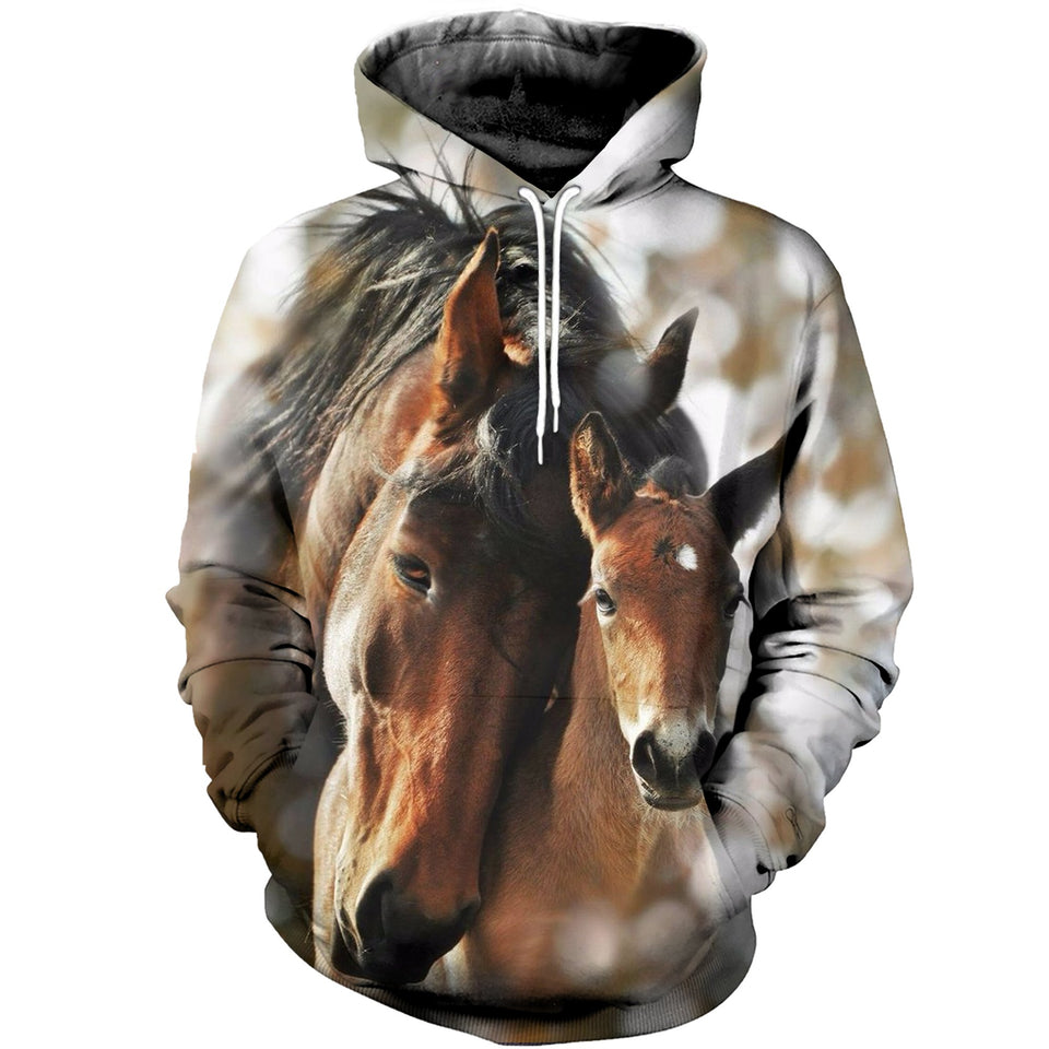 3D Printed Mom and Baby Horse Hoodie T-shirt