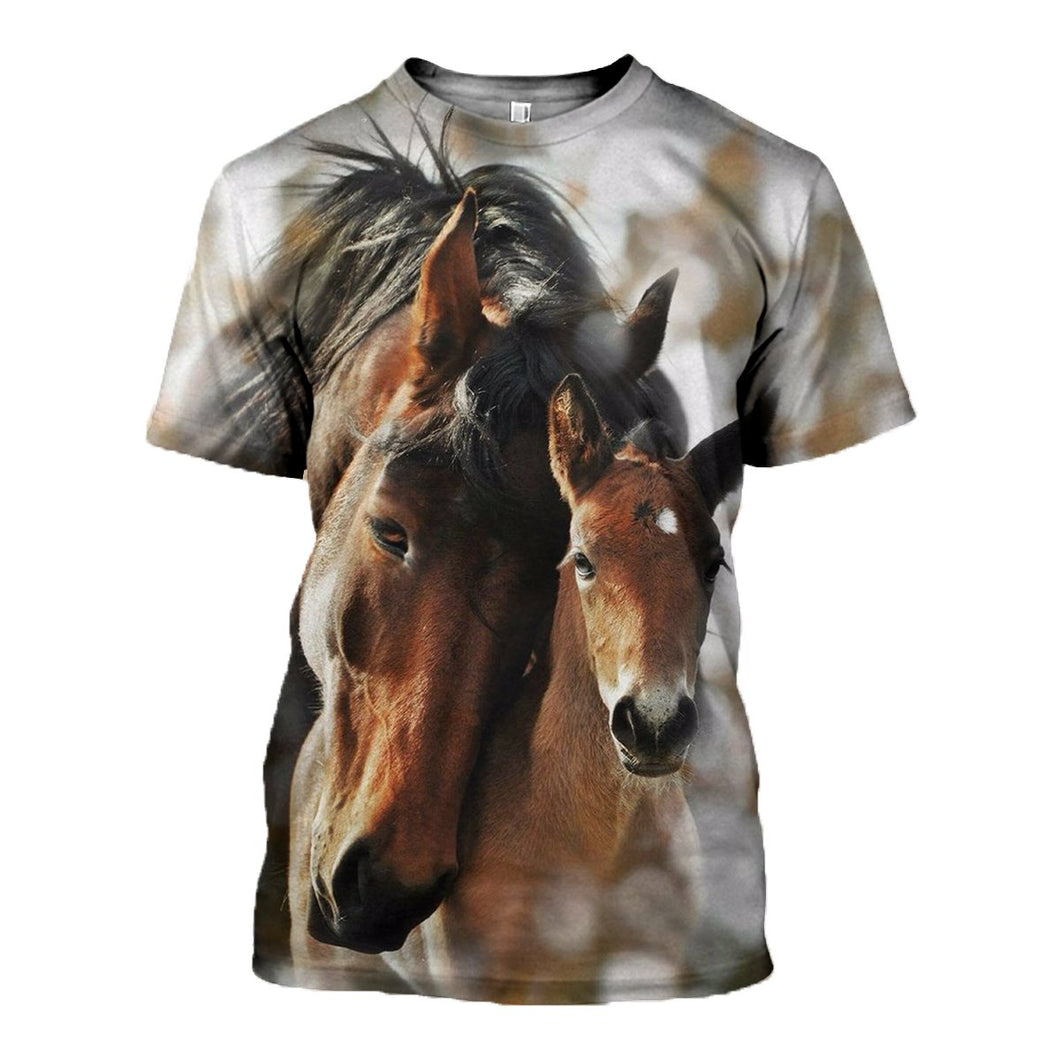 3D Printed Mom and Baby Horse Hoodie T-shirt