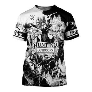 PL430 HUNTING BLACK AND WHITE 3D ALL OVER PRINTED SHIRTS