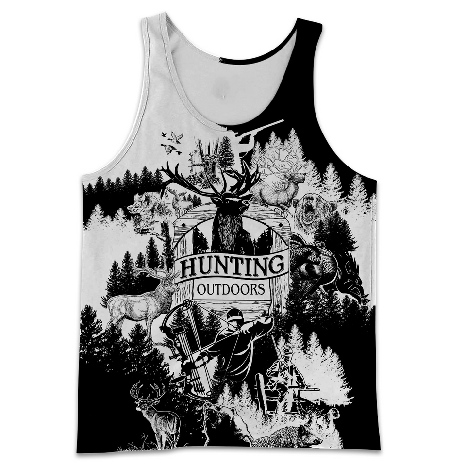 PL430 HUNTING BLACK AND WHITE 3D ALL OVER PRINTED SHIRTS