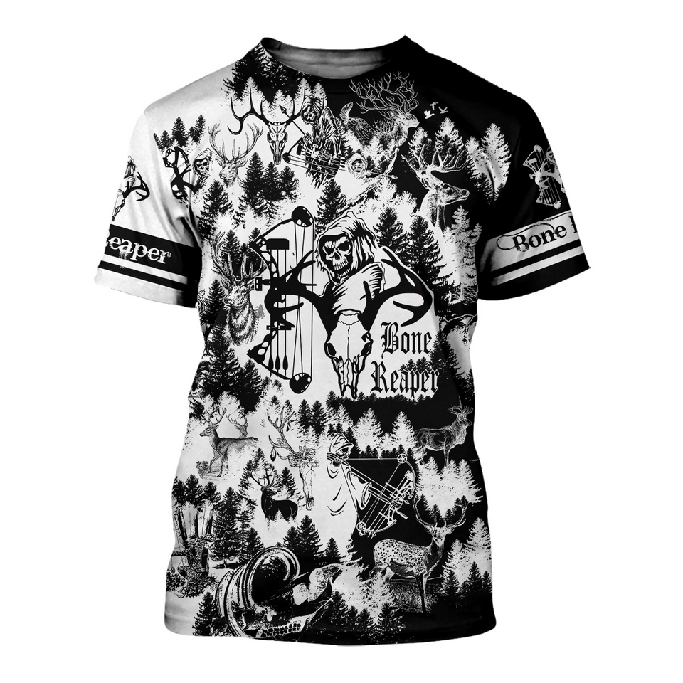 PL442 BONE REAPER BLACK AND WHITE 3D ALL OVER PRINTED SHIRTS