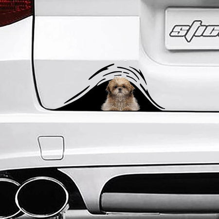 [sk0263-snf-ptd] Funny shih tzu dogs Car Sticker Lover - Camellia Print