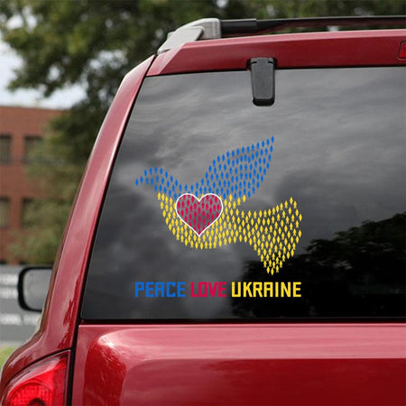 Peace Love Ukraine I Stand With Ukraine Ukrainian Dove Heart Flag Sticker Car Vinyl Decal Sticker
