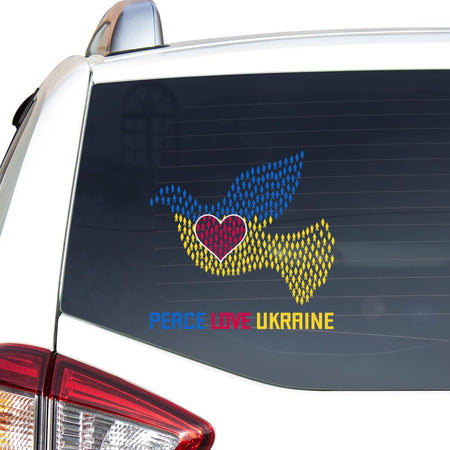Peace Love Ukraine I Stand With Ukraine Ukrainian Dove Heart Flag Sticker Car Vinyl Decal Sticker