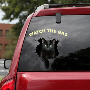[sk0166-snf-tnt] Funny Black Cats watch the gas Sticker Lover - Camellia Print