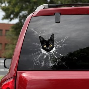 [sk0199-snf-hnd] Funny black cats Crack Car Sticker Lover - Camellia Print