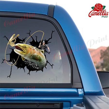 Funny Flying Fishing Crack Sticker For Car Window Super Cute Bumper Sticker Maker 40th Anniversary Gift