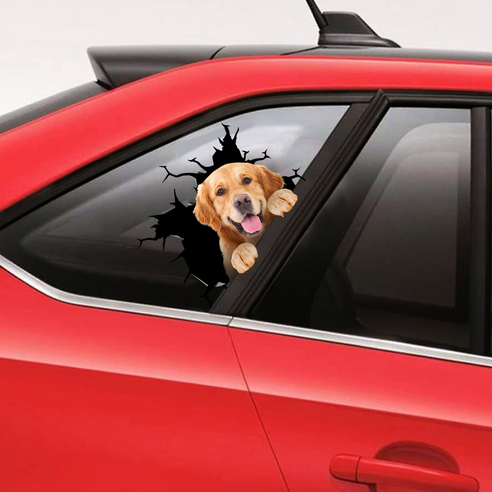 [sk0312-snf-ptd] Funny golden crack car Sticker dogs Lover - Camellia Print