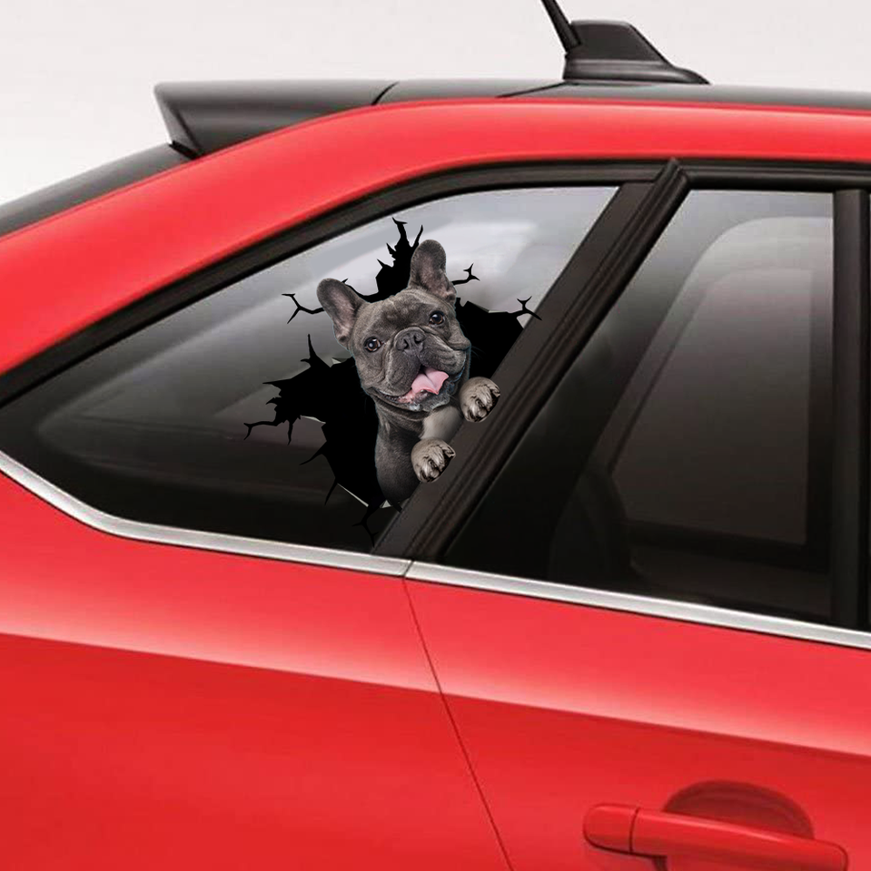 [sk0315-snf-ptd] Funny french bulldog crack car Sticker dogs Lover - Camellia Print