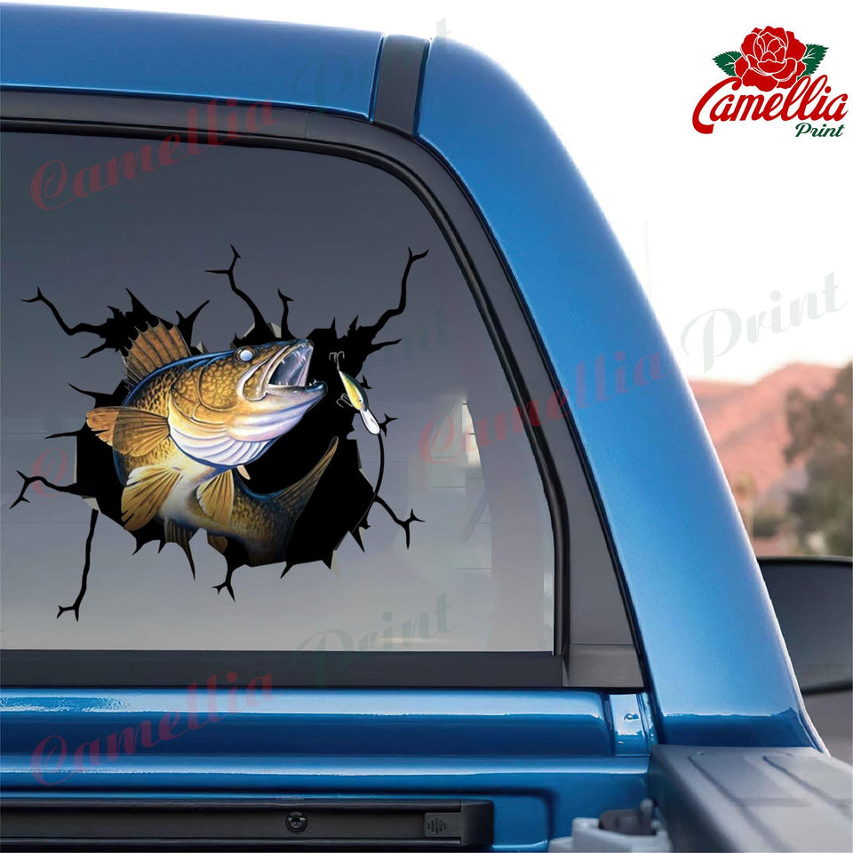 walleye crack car sticker fishing lover – Camellia Print