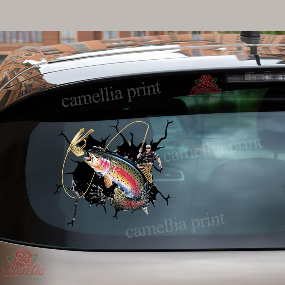 rainbow trout men crack car sticker fishing lover – Camellia Print