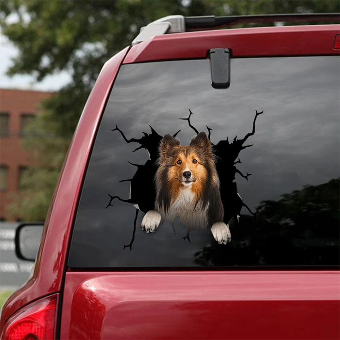 [sk0682-snf-tnt]-shetland-sheepdog-crack-car-sticker-dogs-lover