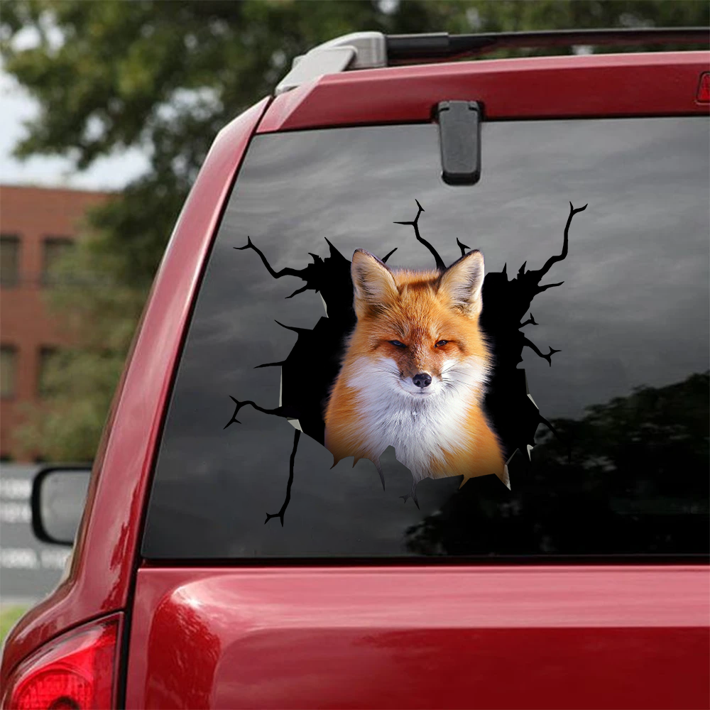 [sk0706-snf-ptd]-fox-crack-sticker-animals-lover