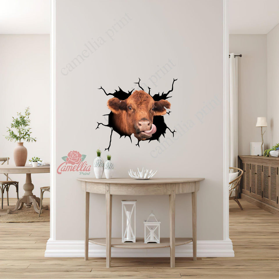 Red Angus Cow Crack Sticker Cute Funny Car Decal Stickers Gifts For Dad