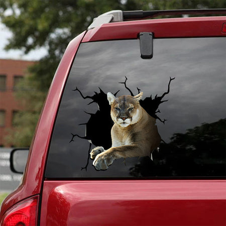 [sk1536-snf-tnt]-cougar-crack-car-sticker-animals-lover