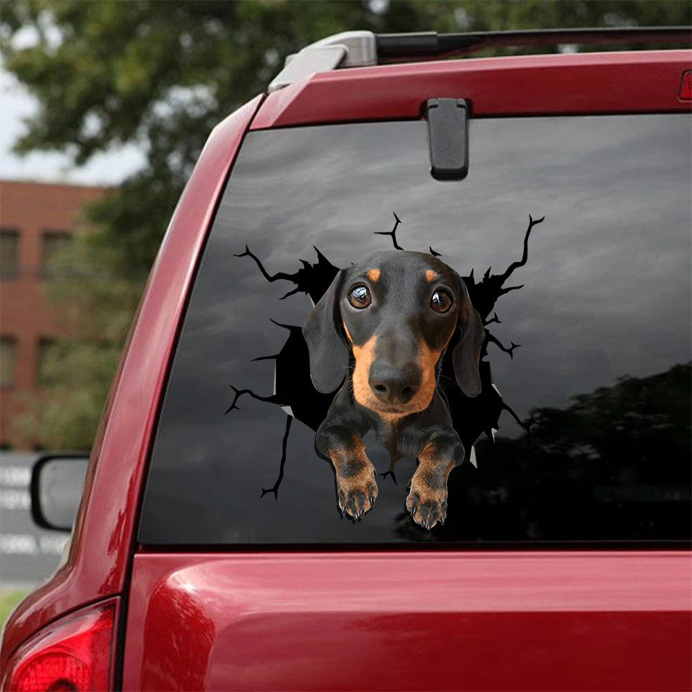 [sk1621-snf-tpa]-dachshund-crack-car-sticker-dogs-lover