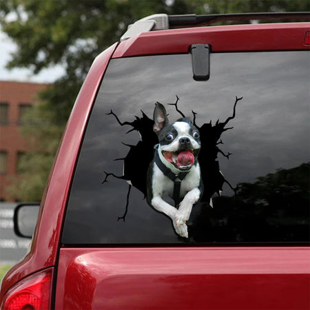 [sk1632-snf-lad]-boston-terrier-crack-car-sticker-dogs-lover