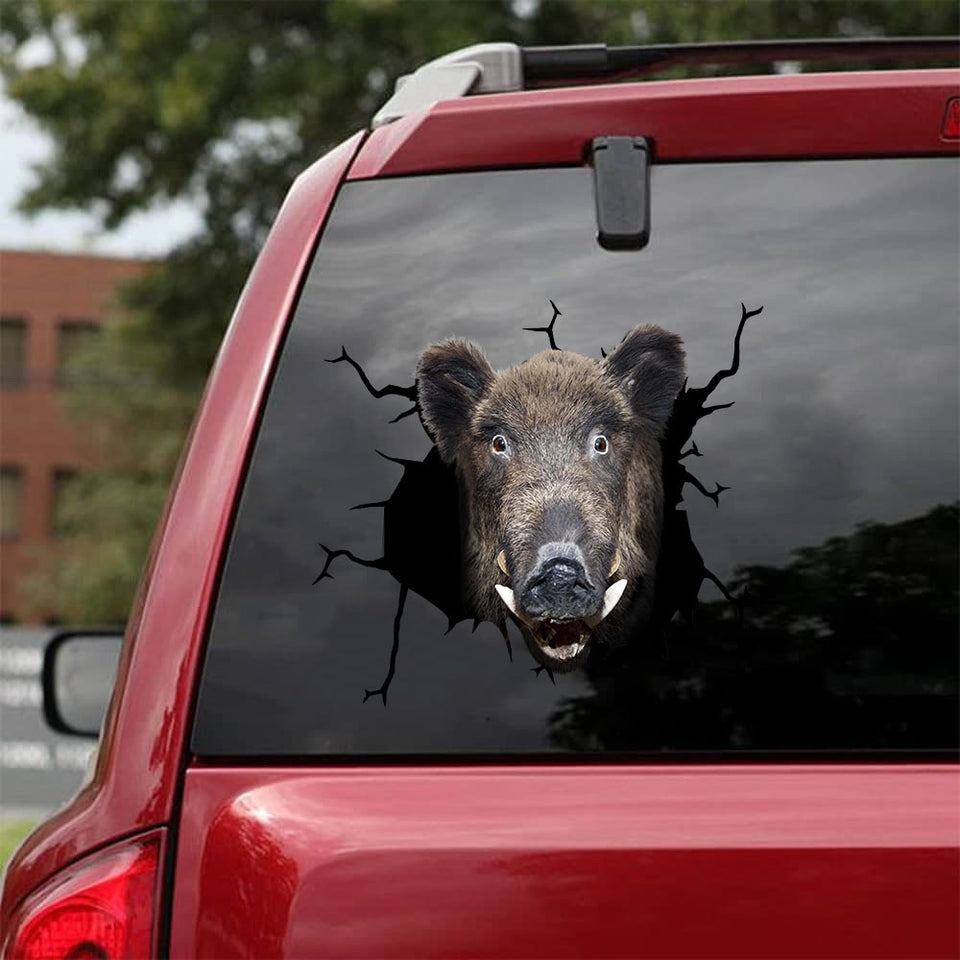 [sk1806-snf-tnt]-wild-boar-crack-car-sticker-hunting-lover