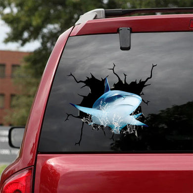 [sk1896-snf-lad]-caribbean-reef-shark-crack-sticker-scuba-diving-lover