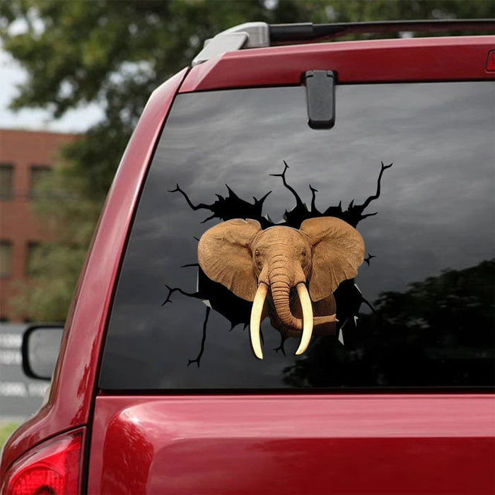 [sk1953-snf-ptd]-elephant--crack-car-sticker-animals-lover