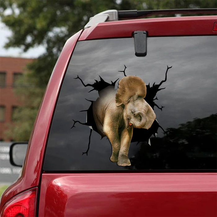 [sk1955-snf-ptd]-elephant--crack-car-sticker-animals-lover