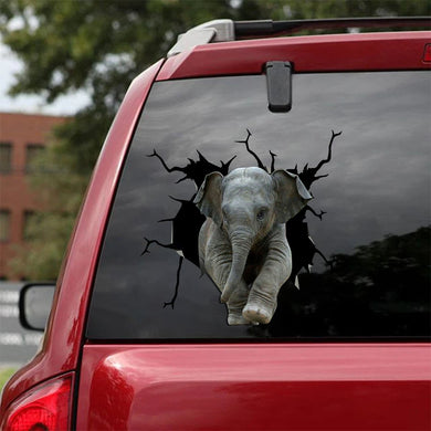[sk1957-snf-ptd]-elephant--crack-car-sticker-animals-lover