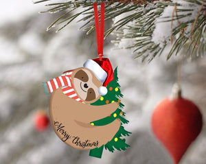 [sk0083-pw-ornm-tpa] Ornament Sloth Gift For Christmas Decorate The Pine Tree - Camellia Print