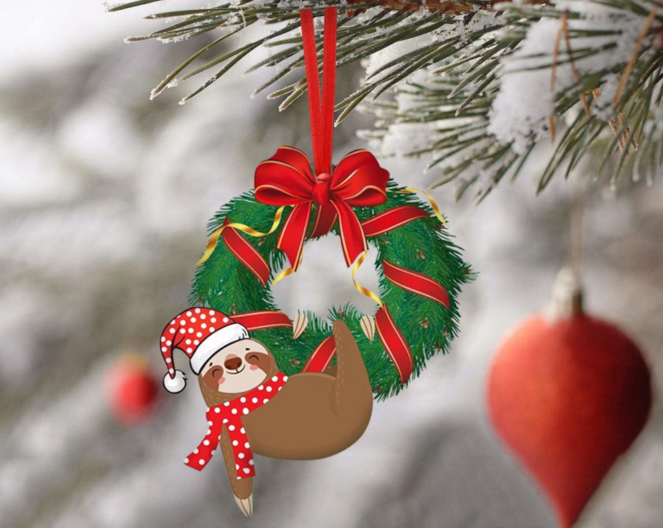 [sk0040-pw-ornm-tpa] Ornament Sloth Gift For Christmas Decorate The Pine Tree - Camellia Print