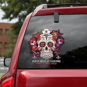 [sk0376-snf-tnt] Skull Nurses Car Sticker - Camellia Print