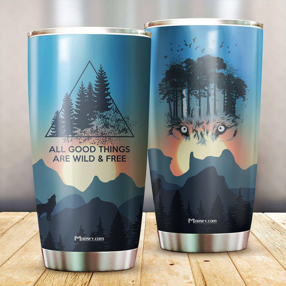 All Good Things Are Wild And Free - Wolf Ver Tumbler Cup TC1423 - Camellia Print