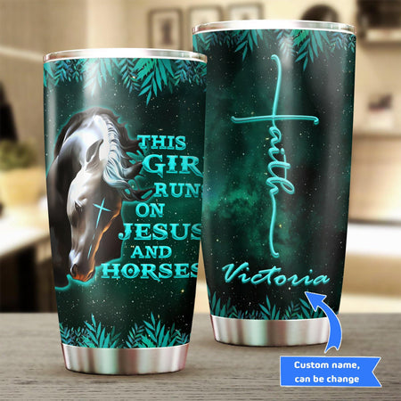 [sk0027-ptd] This girl runs on Jesus n horses tumbler - Camellia Print