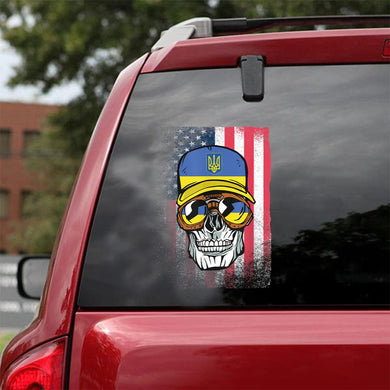Ukraine Skull American Flag I Stand With Ukrainian Essential Car Vinyl Decal Sticker