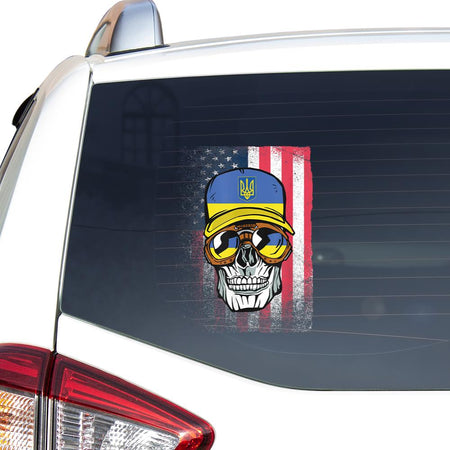 Ukraine Skull American Flag I Stand With Ukrainian Essential Car Vinyl Decal Sticker