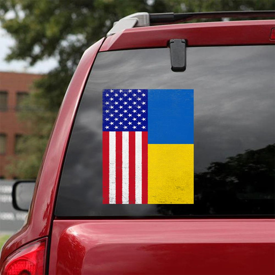 Ukraine Usa Flag Vintage Ukrainian American Flag Peace Love Ukraine Car Vinyl Decal Sticker