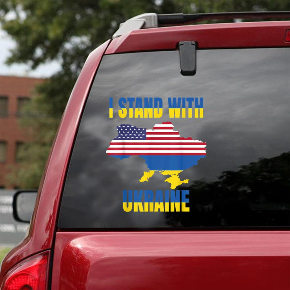 Ukrainian Lover I Stand With Ukraine Us Flag Essential Car Vinyl Decal Sticker