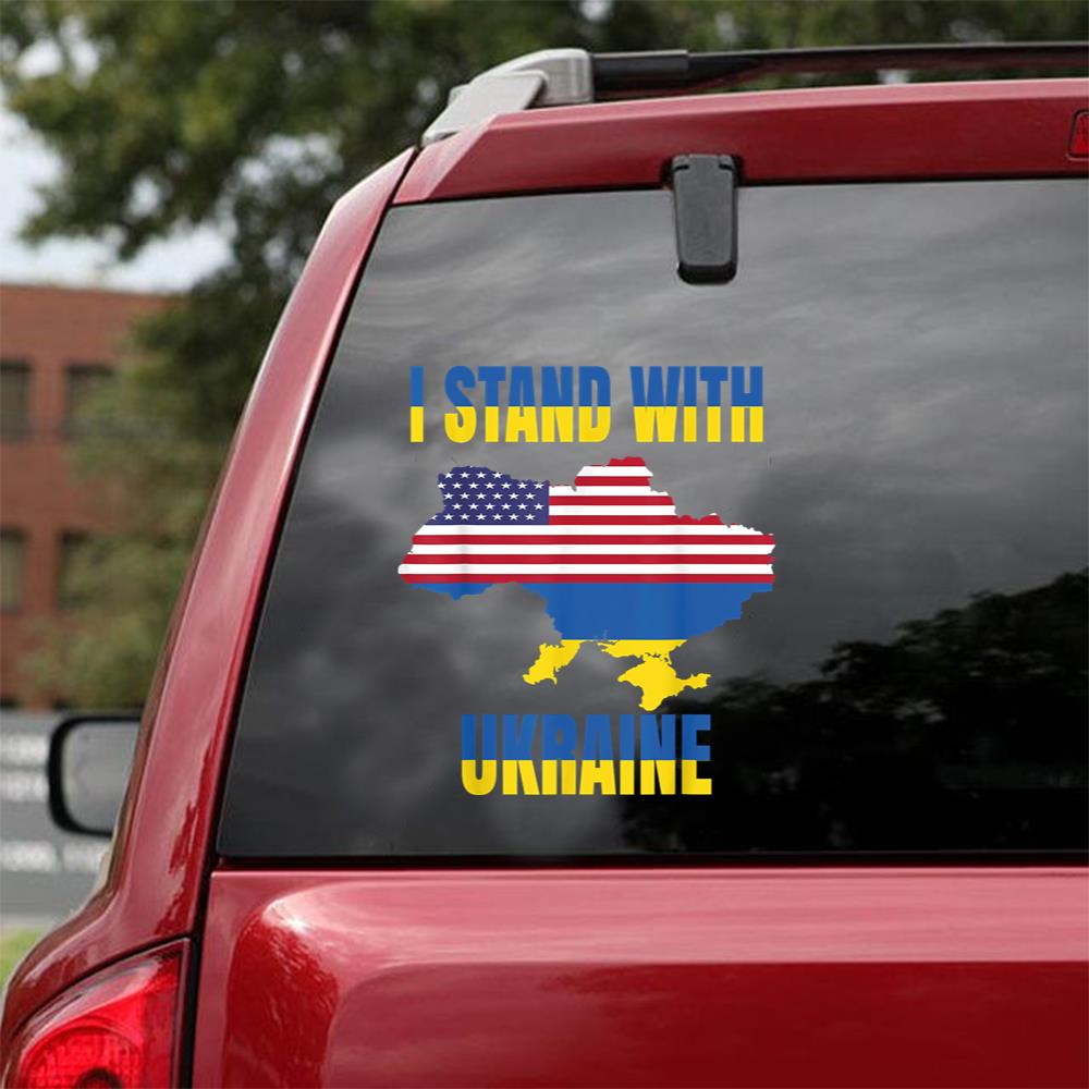 Ukrainian Lover I Stand With Ukraine Us Flag Essential Car Vinyl Decal Sticker