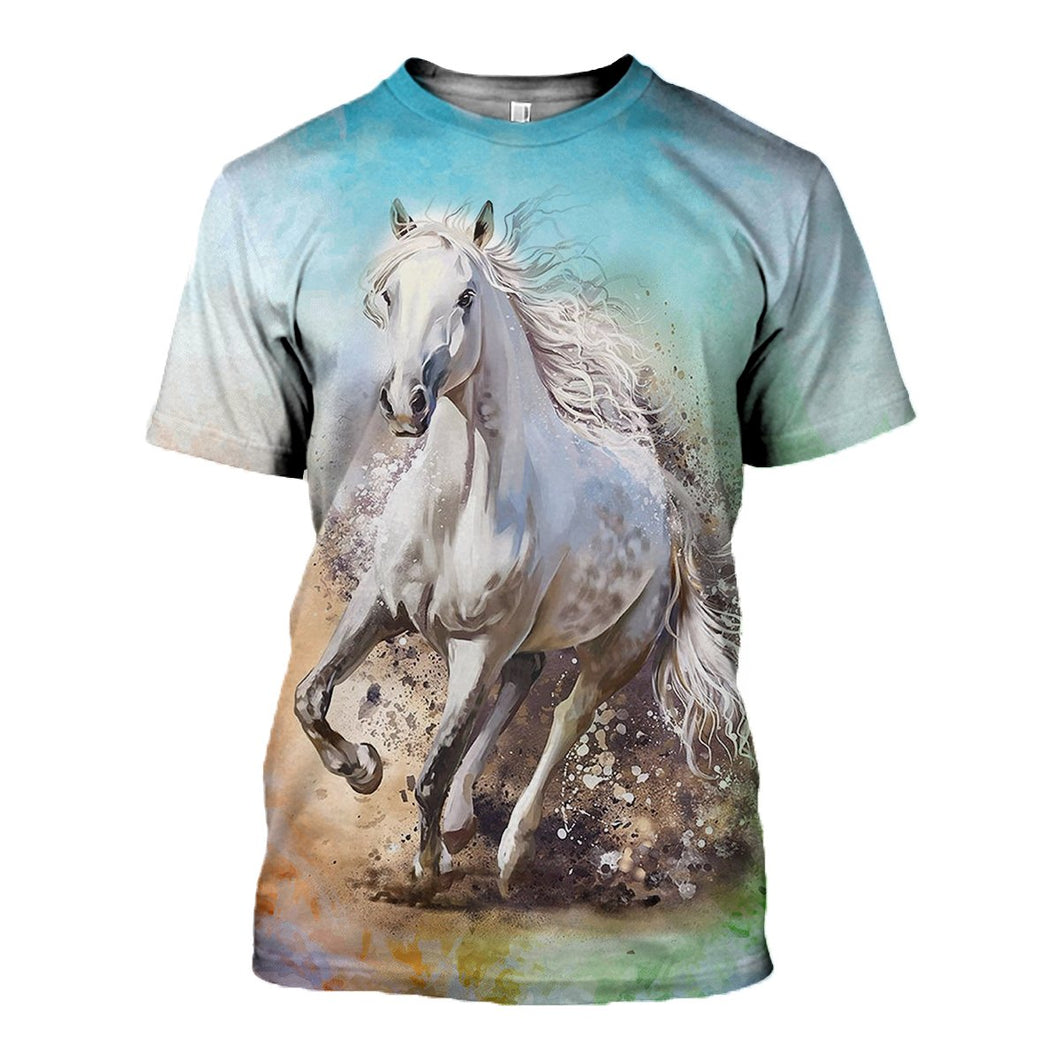 3D Printed White Horse Painting Hoodie T-shirt DT031202