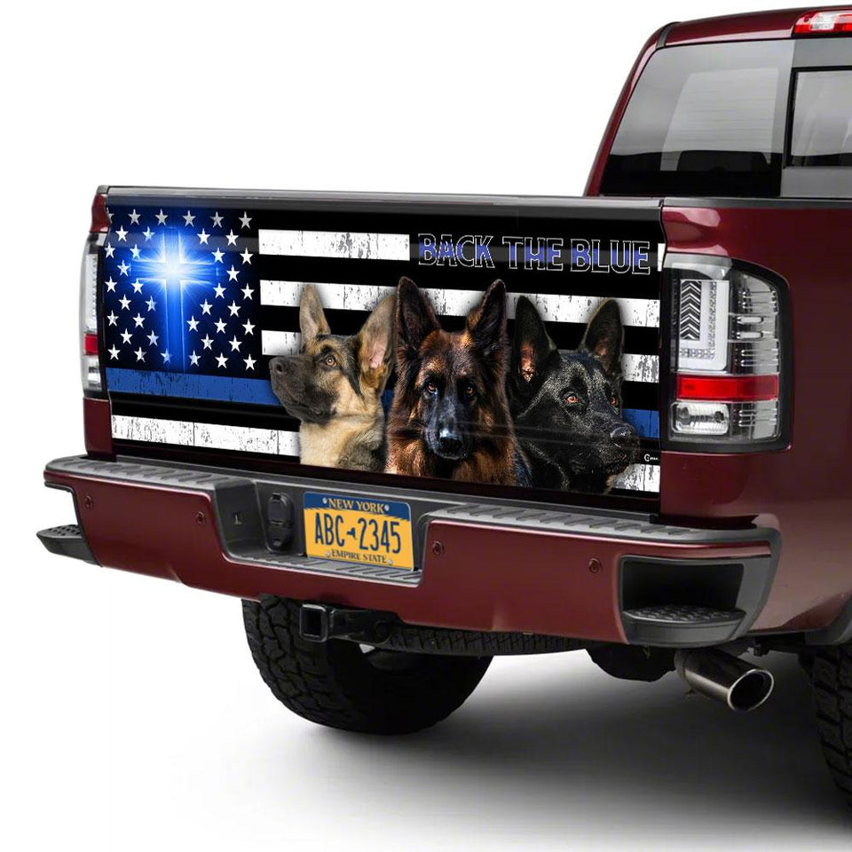 German Shepherd Back The Blue Christian Cross truck Tailgate Decal Sticker Wrap Tailgate Wrap Decals For Trucks