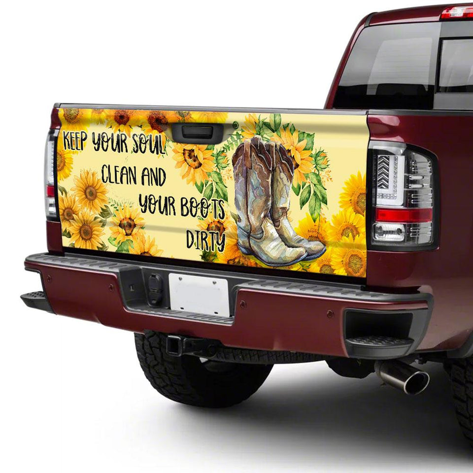 Sunflower Keep Your Soul Clean Your Boots Dirtruck Tailgate Decal Sticker Wrap Tailgate Wrap Decals For Trucks
