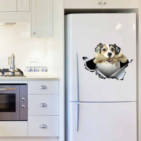 [sk0419-snf-PTD] Funny australian shepher Crack fridge Sticker dogs Lover - Camellia Print