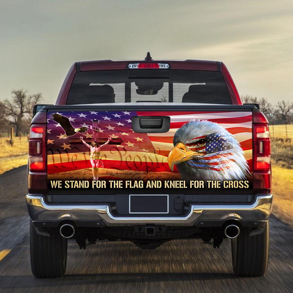 We Stand For The Flag And Kneel For The Cross truck Tailgate Decal Sticker Wrap Tailgate Wrap Decals For Trucks