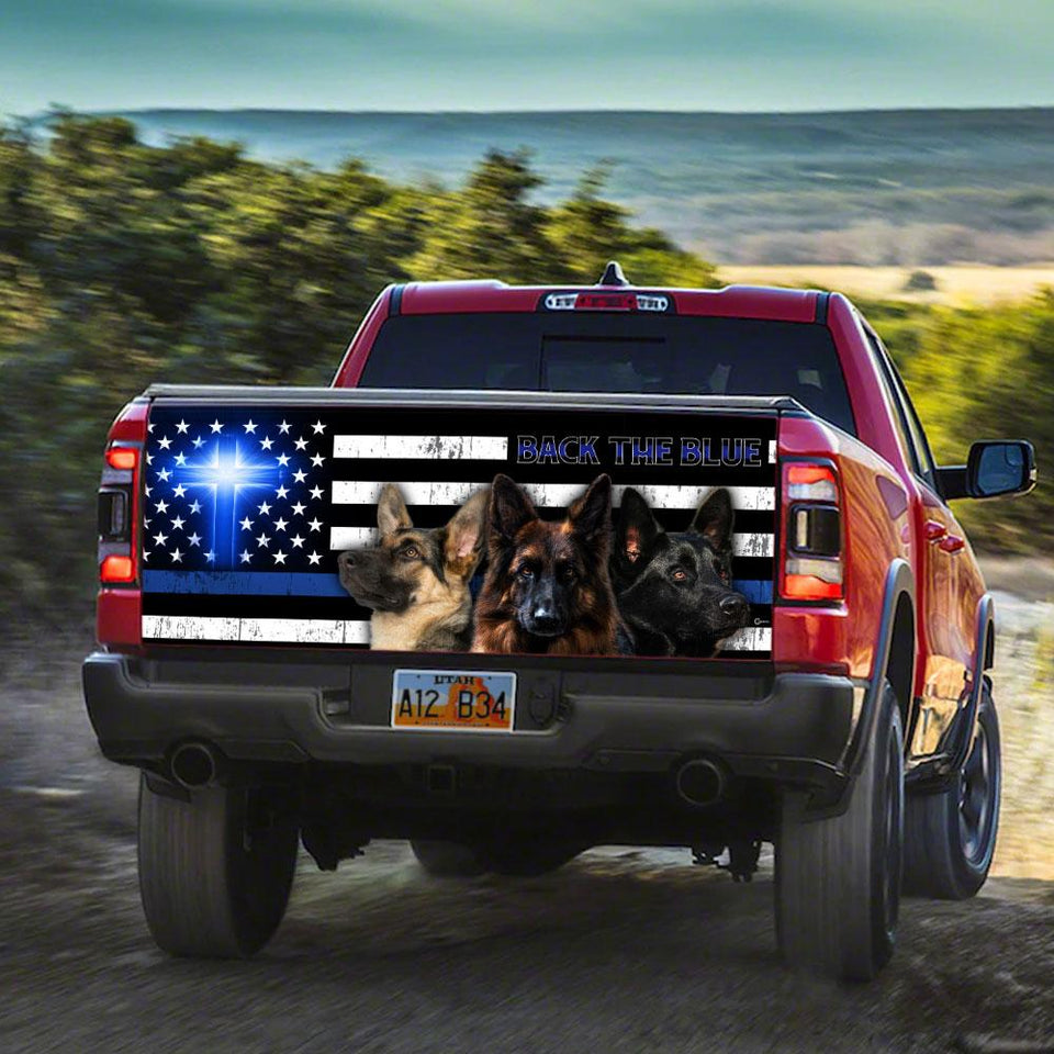 German Shepherd Back The Blue Christian Cross truck Tailgate Decal Sticker Wrap Tailgate Wrap Decals For Trucks