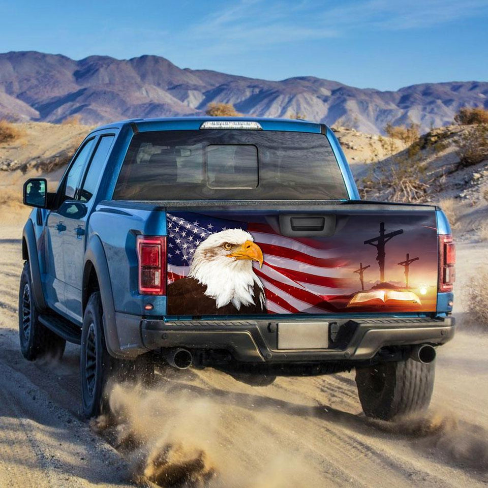 Patriotic Eagle And Jesus Cross Graphic truck Tailgate Decal Sticker Wrap Tailgate Wrap Decals For Trucks