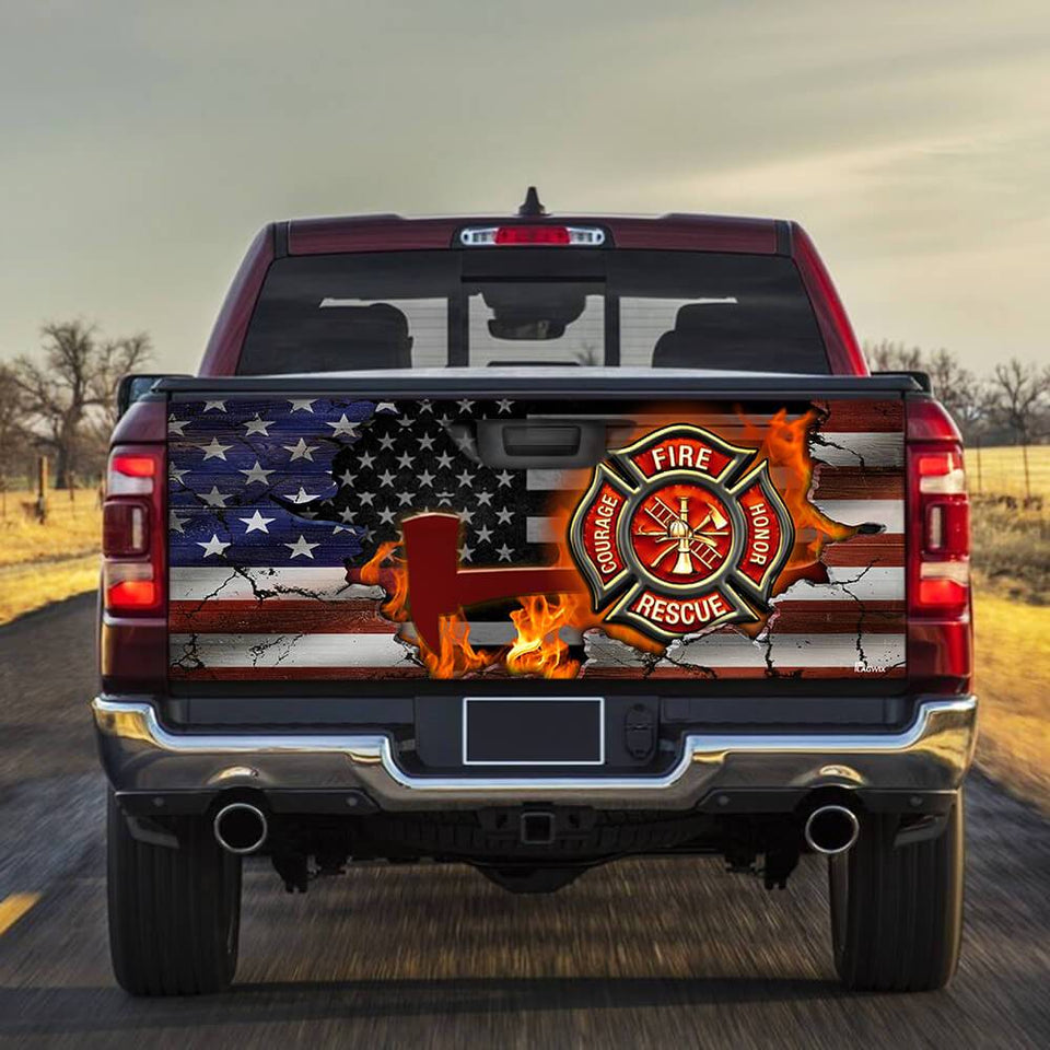 Firefighter American truck Tailgate Decal Sticker Wrap Tailgate Wrap Decals For Trucks